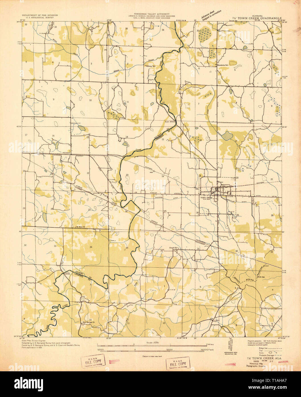 Town Creek Alabama Map Usgs Topo Map Alabama Al Town Creek 305215 1936 24000 Stock Photo - Alamy