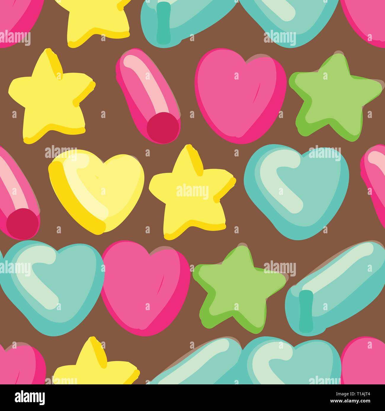 Simple pattern with hearts, stars and circles. Seamless vector. Stock Vector