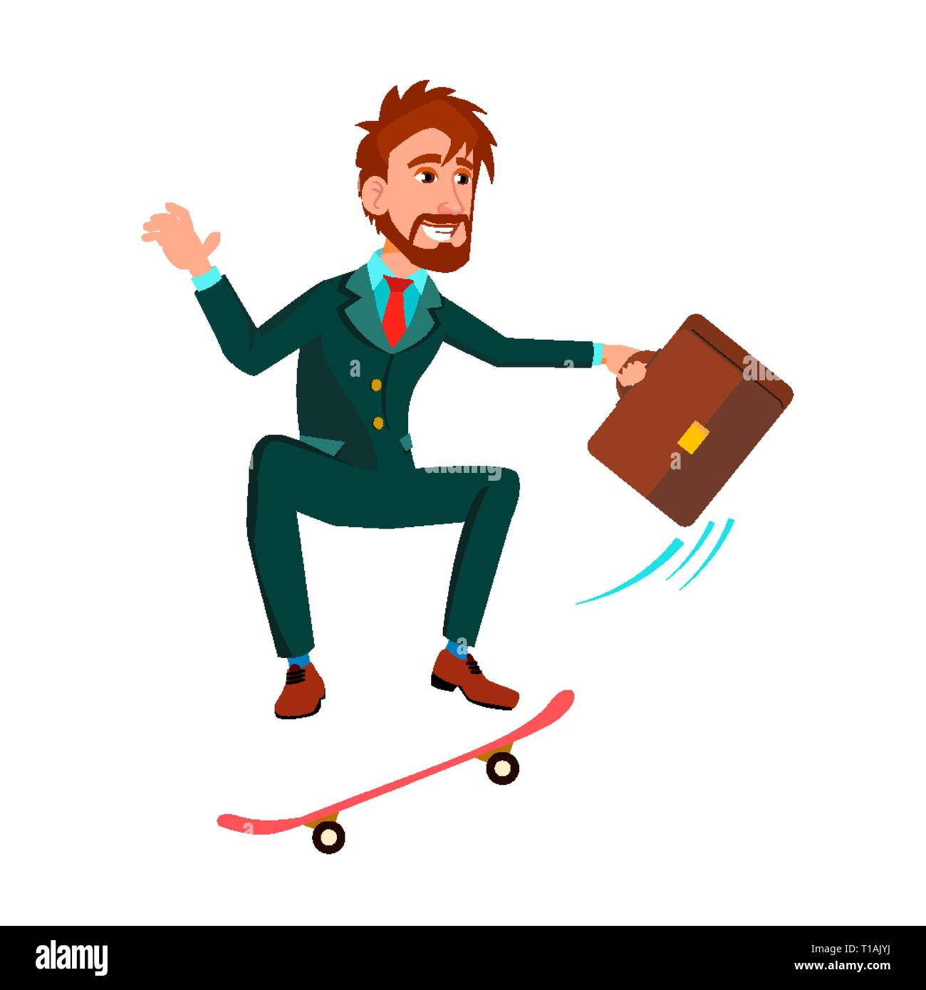 Businessman With Briefcase Rushes Standing On Skateboard Vector Flat ...