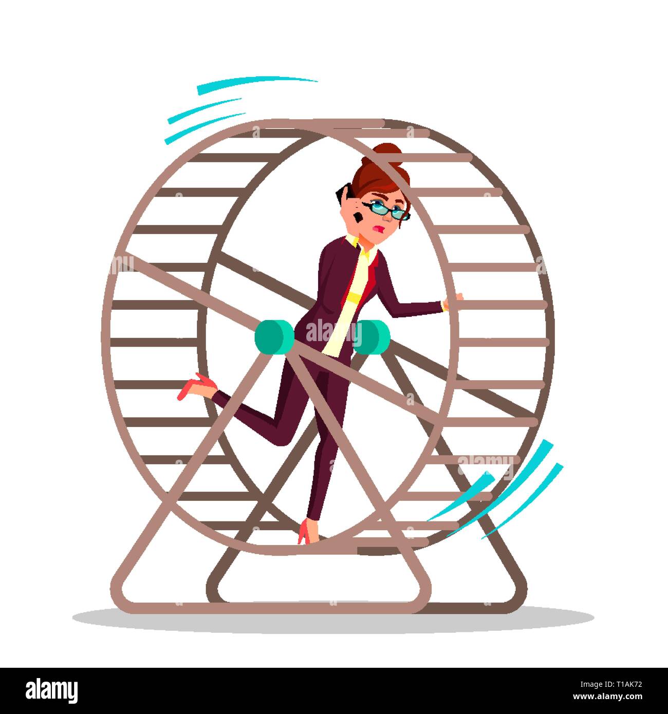 Businesswoman Running Inside A Rat Wheel Vector Flat Cartoon Illustration Stock Vector