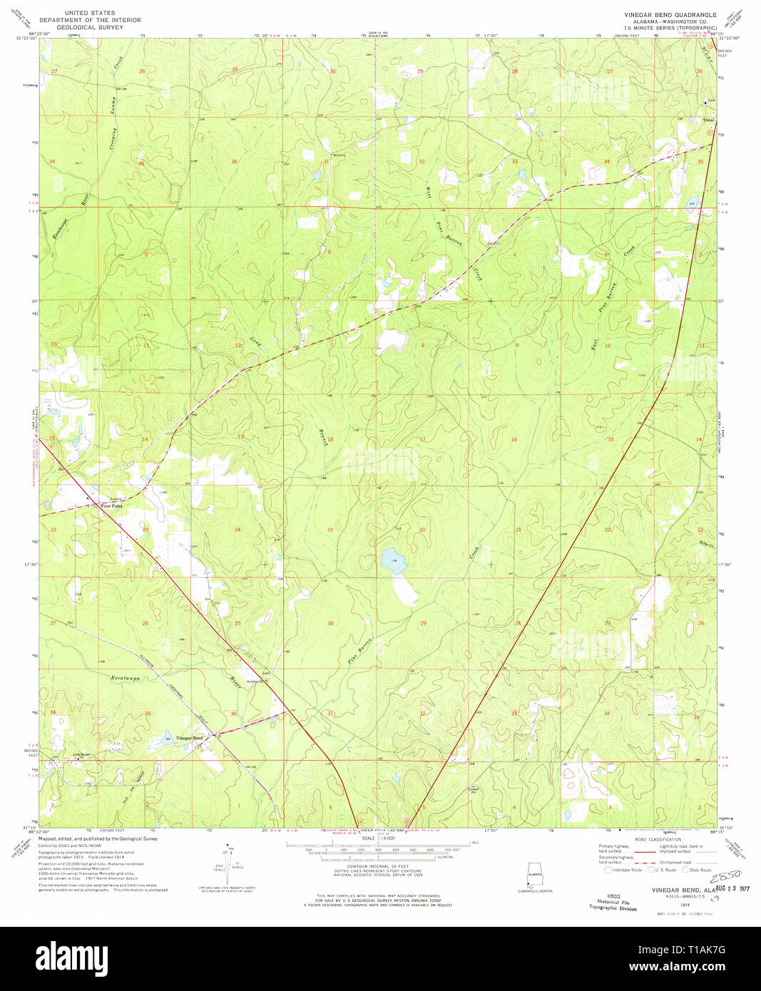 Topograph Map Vector USGS TOPO Map Alabama AL Vinegar Bend 305308 1974 24000 Stock Photo - Alamy