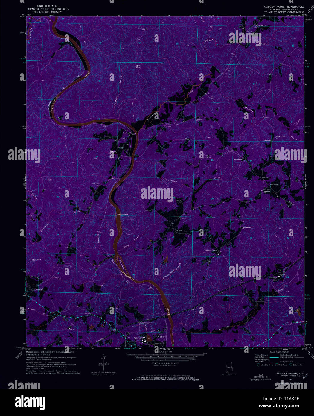 USGS TOPO Map Alabama AL Wadley North 305311 1969 24000 Inverted Stock