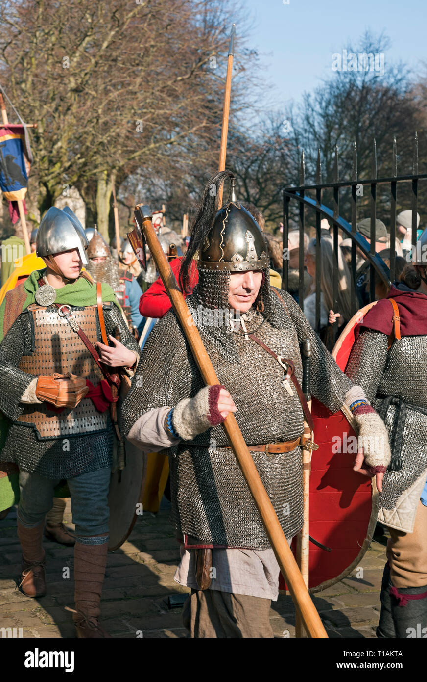 Procession of people in costume at the Viking Festival York North Yorkshire England UK United Kingdom GB Great Britain Stock Photo