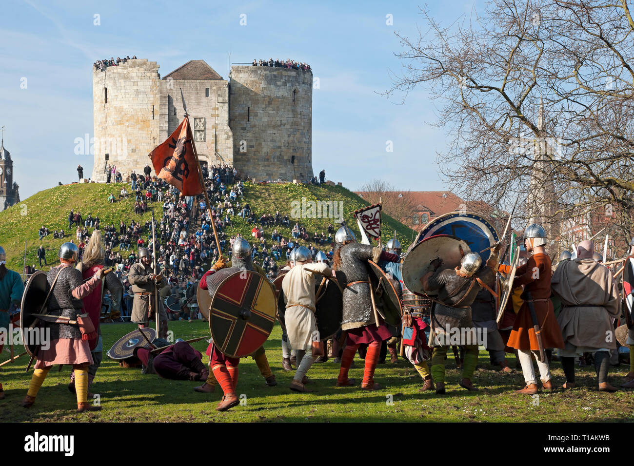 Battle between Vikings and Anglo Saxons at the Viking Festival Clifford