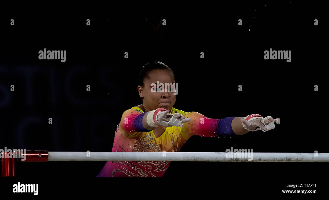 Thais Fidelis (Brazil) seen in action during the Gymnastics World Cup 2019 at Genting Arena in Birmingham. Stock Photo