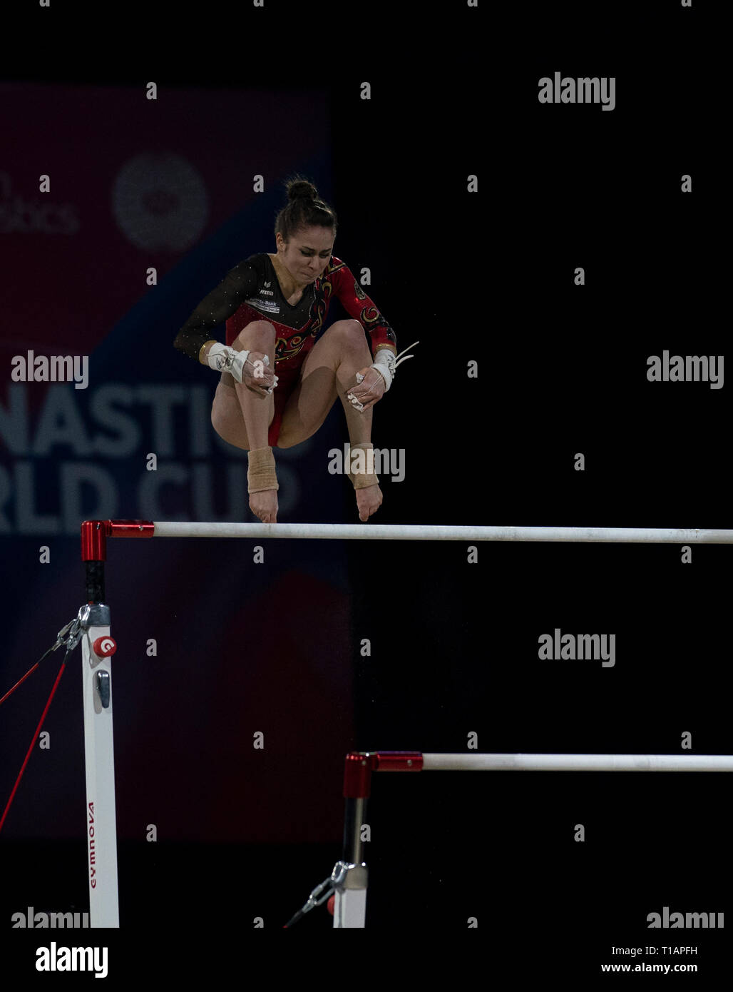 Aliya Mustafina (Russia) seen in action during the Gymnastics World Cup 2019 at Genting Arena in Birmingham. Stock Photo