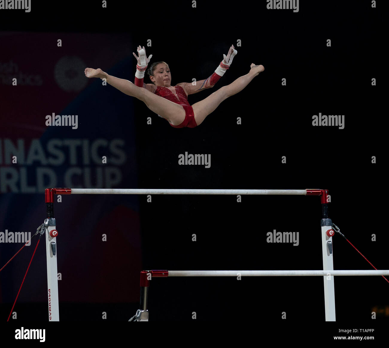Carolann Heduit (France) seen in action during the Gymnastics World Cup 2019 at Genting Arena in Birmingham. Stock Photo