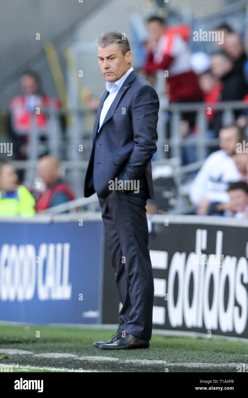 Cardiff, UK. 24th Mar, 2019. Slovakia Manager Pavel Hapal during the 2020 UEFA Euro Qualifier group E match between Wales and Slovakia at the Cardiff City Stadium, Cardiff, Wales on 24 March 2019. Photo by Ken Sparks. Editorial use only, license required for commercial use. No use in betting, games or a single club/league/player publications. Credit: UK Sports Pics Ltd/Alamy Live News Stock Photo