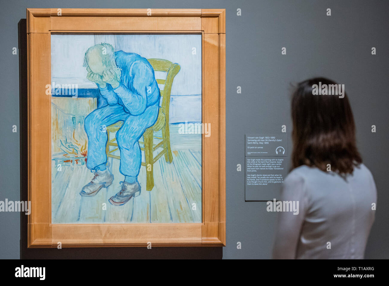 London, UK. 25th March, 2019. Sorrowing old Man (at eternity's gate), 1890, by Vincent Van Gogh - The EY Exhibition: Van Gogh and Britain. This is the first exhibition to take a new look at the artist through his relationship with Britain. It explores how Van Gogh was inspired by British art, literature and and how he in turn inspired British artists, from Walter Sickert to Francis Bacon. Bringing together the largest group of Van Gogh paintings shown in the UK for nearly a decade, the exhibition includes over 50 works by the artist from public and private collections around the world. Credit: Stock Photo