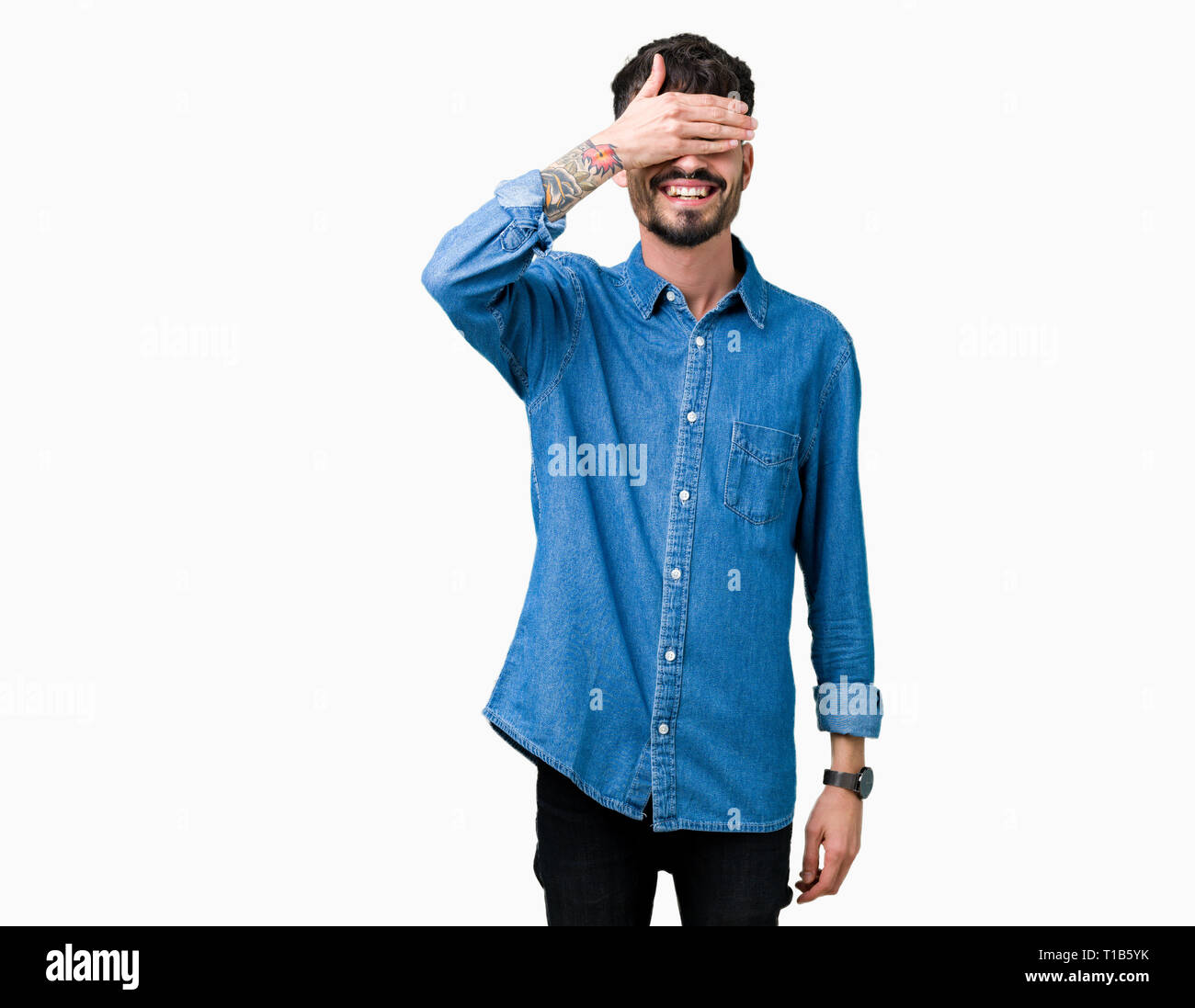 Young handsome man over isolated background smiling and laughing with ...