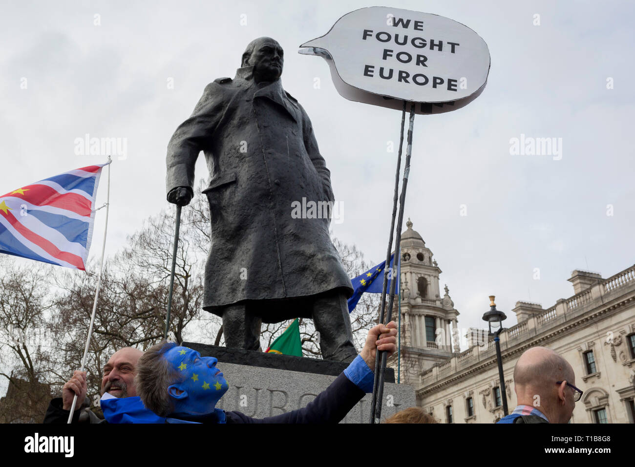 Seven days before the original for the UK to leave the EU, hundreds of thousands of Brexit protestors marched through central London calling for another EU referendum. Organisers of the 'Put It To The People' campaign say more than a million people joined the march before rallying in front of Parliament, on 23rd March 2019, in London, England. Stock Photo