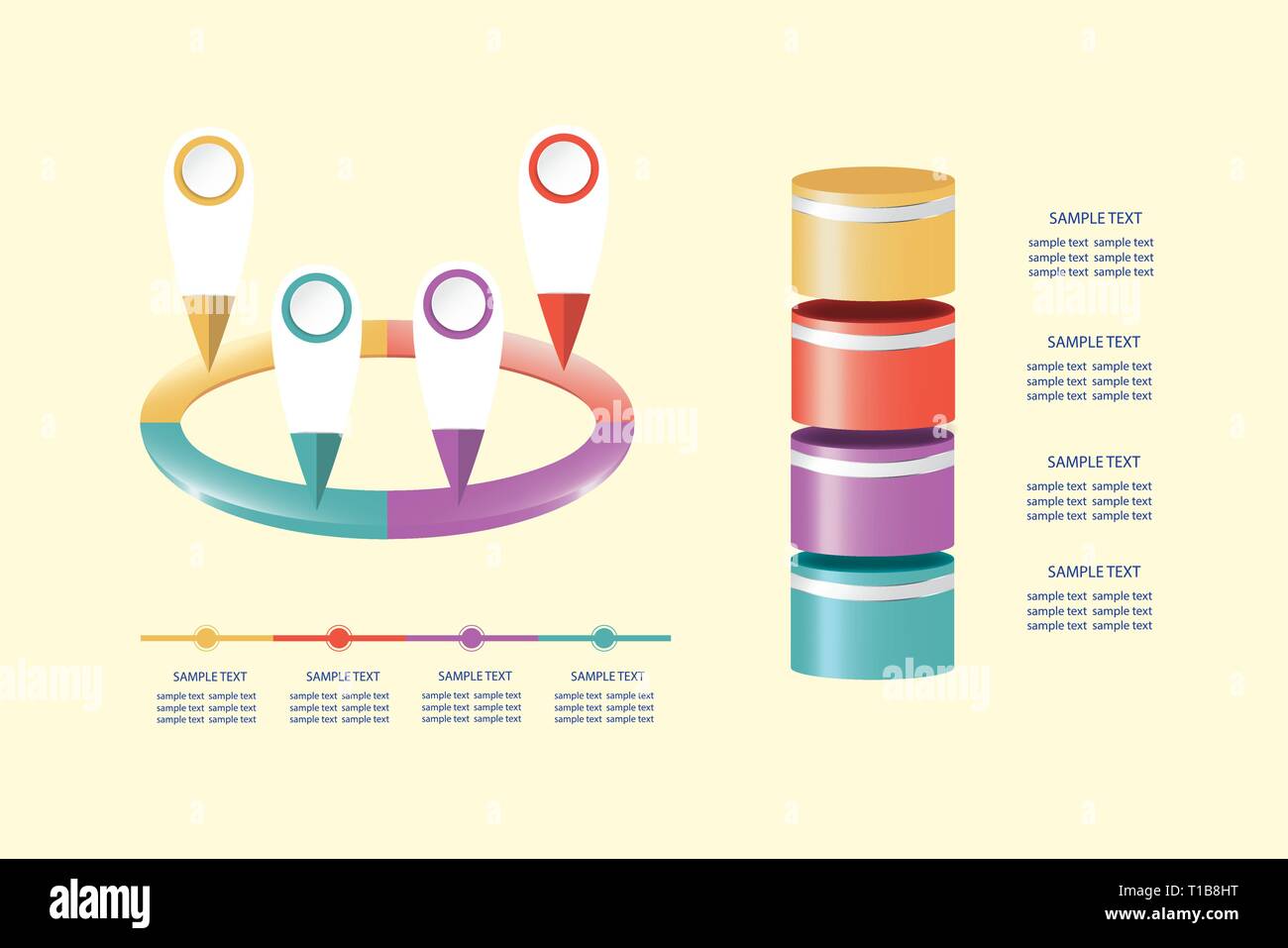 Infographic of process in four steps vector. All is on the yellow background. Stock Vector