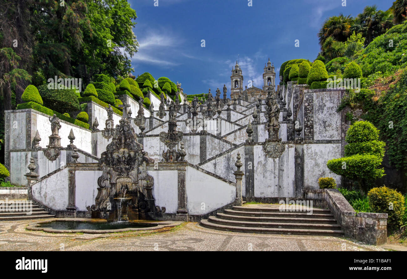 Stairway to the church of Bom Jesus do Monte in Braga, Portugal - Panoramic view Stock Photo