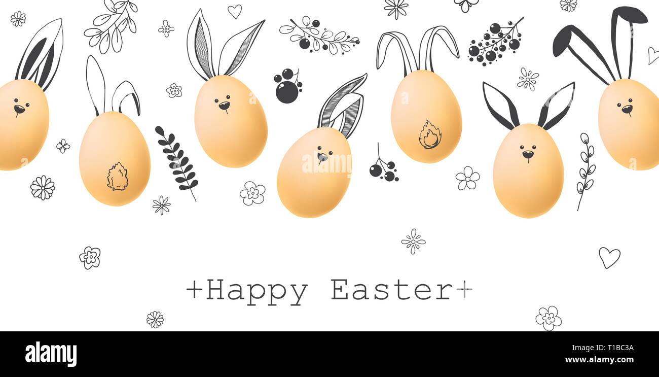 Realistic eggs with painted elements. Happy easter. Vector illustration Stock Vector