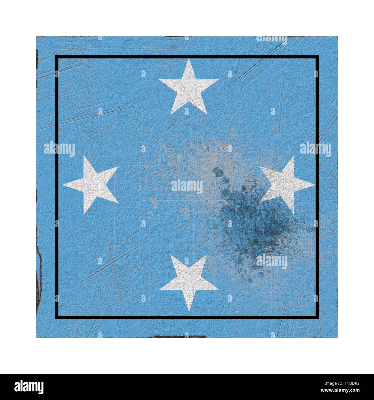 3d rendering of a Micronesia flag over a rusty metallic plate. Isolated ...