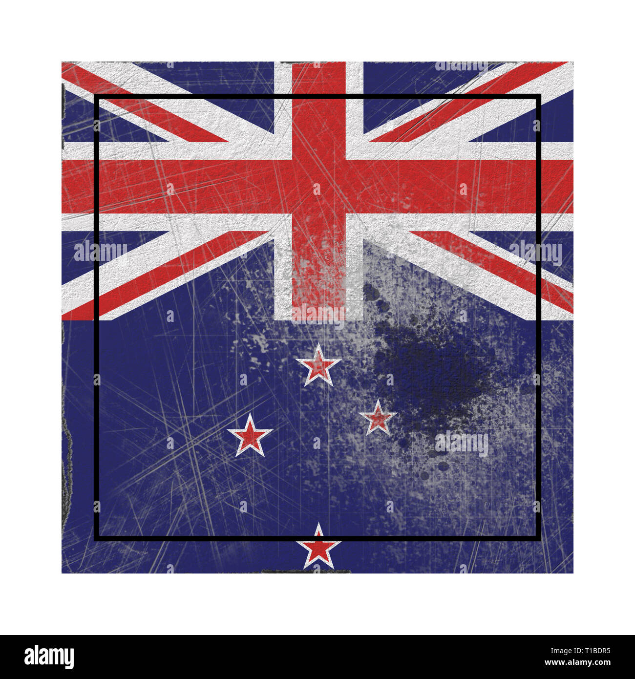 3d rendering of a New Zealand flag over a rusty metallic plate ...
