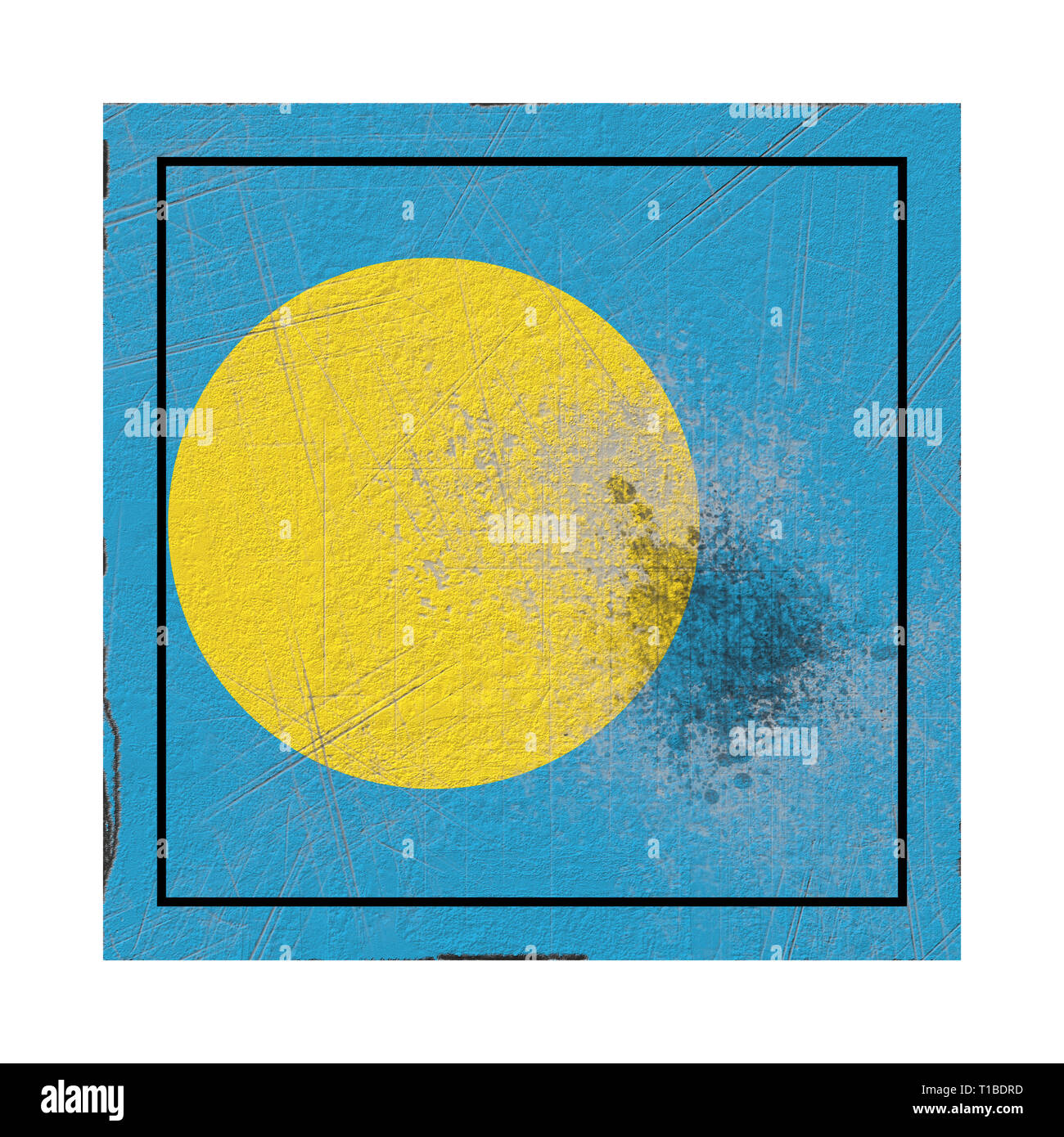 3d rendering of a Palau flag over a rusty metallic plate. Isolated on ...