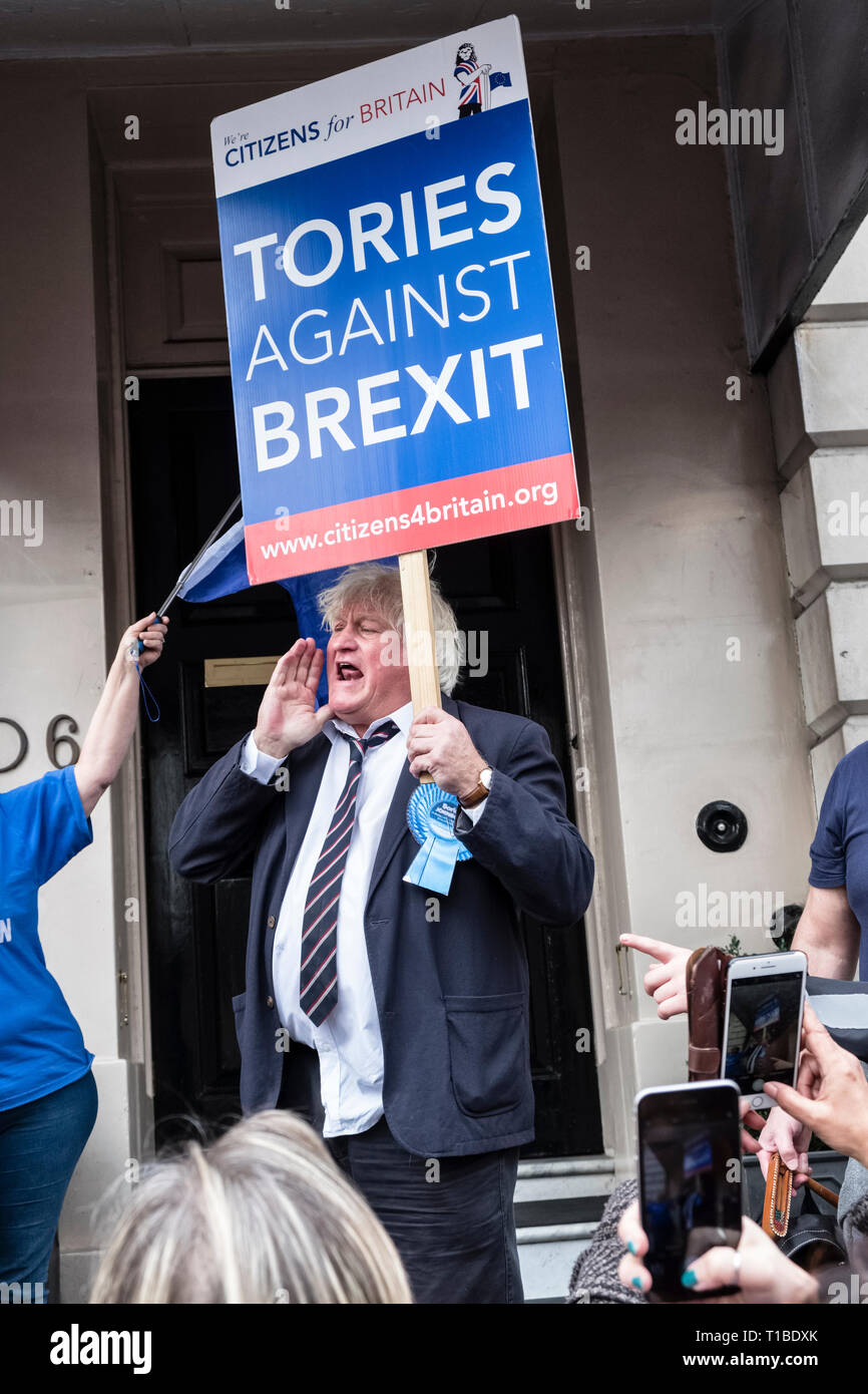 London, UK, 23rd March 2019. A million protestors march against Brexit and in support of a second referendum. A marcher looking like Boris Johnson Stock Photo