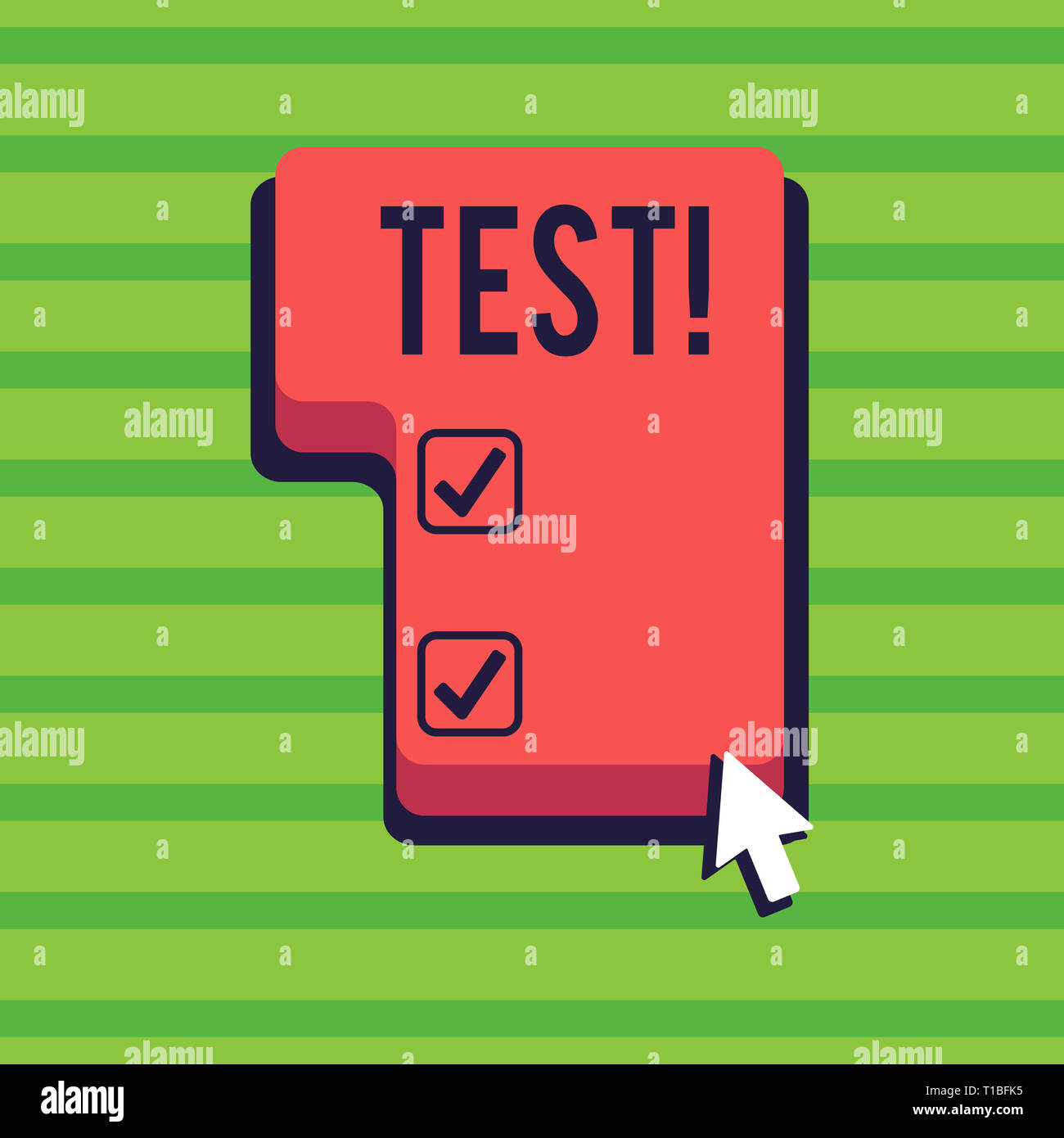 Conceptual hand writing showing Test. Concept meaning Academic systemic procedure assess reliability durability proficiency Direction to Press or Clic Stock Photo