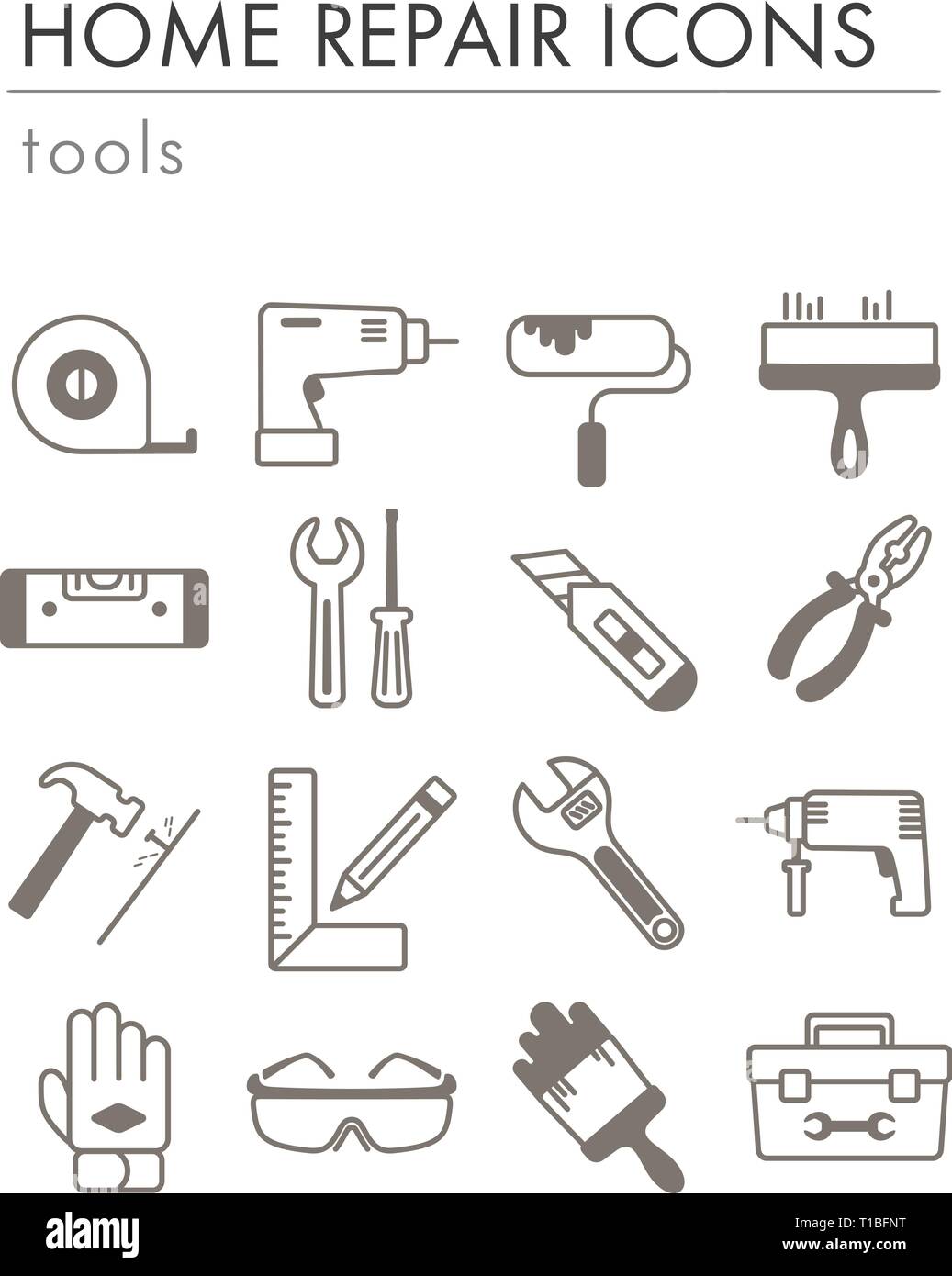 Building, construction and home repair tools icons. Vector design and ...
