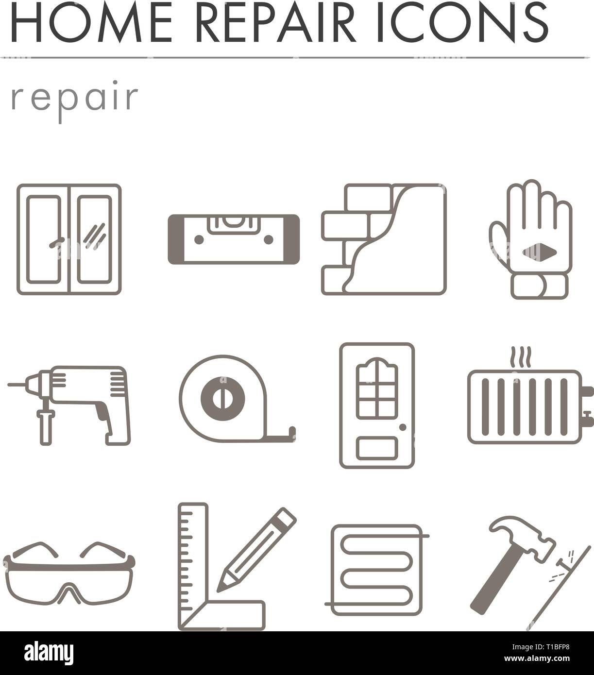 Set of building construction and home repair icons. Vector design and