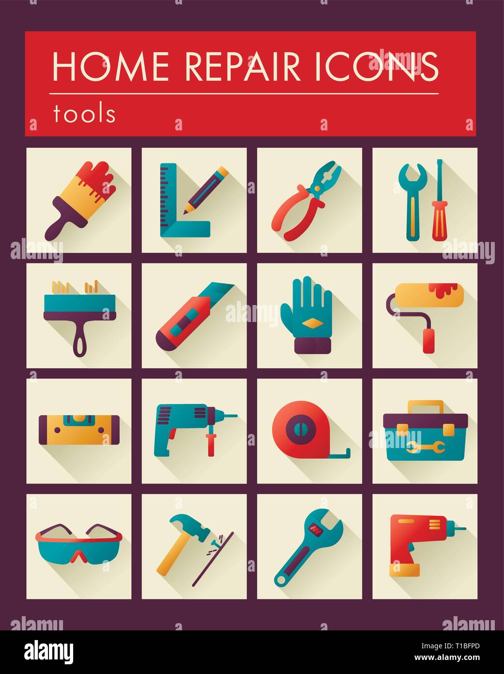 Building, construction and home repair tools icons. Vector design and ...