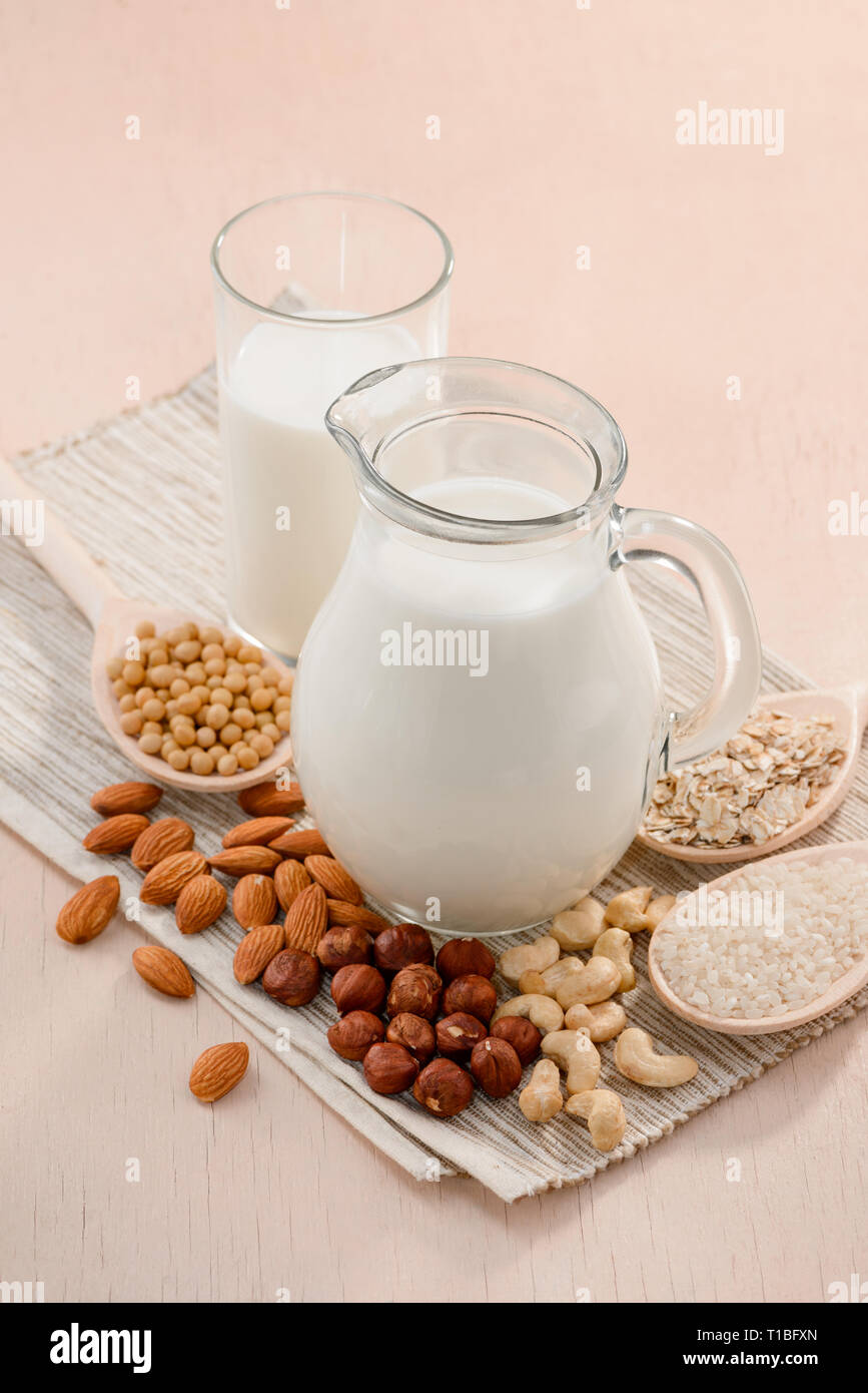 Milk, nuts, soy beans Stock Photo Alamy