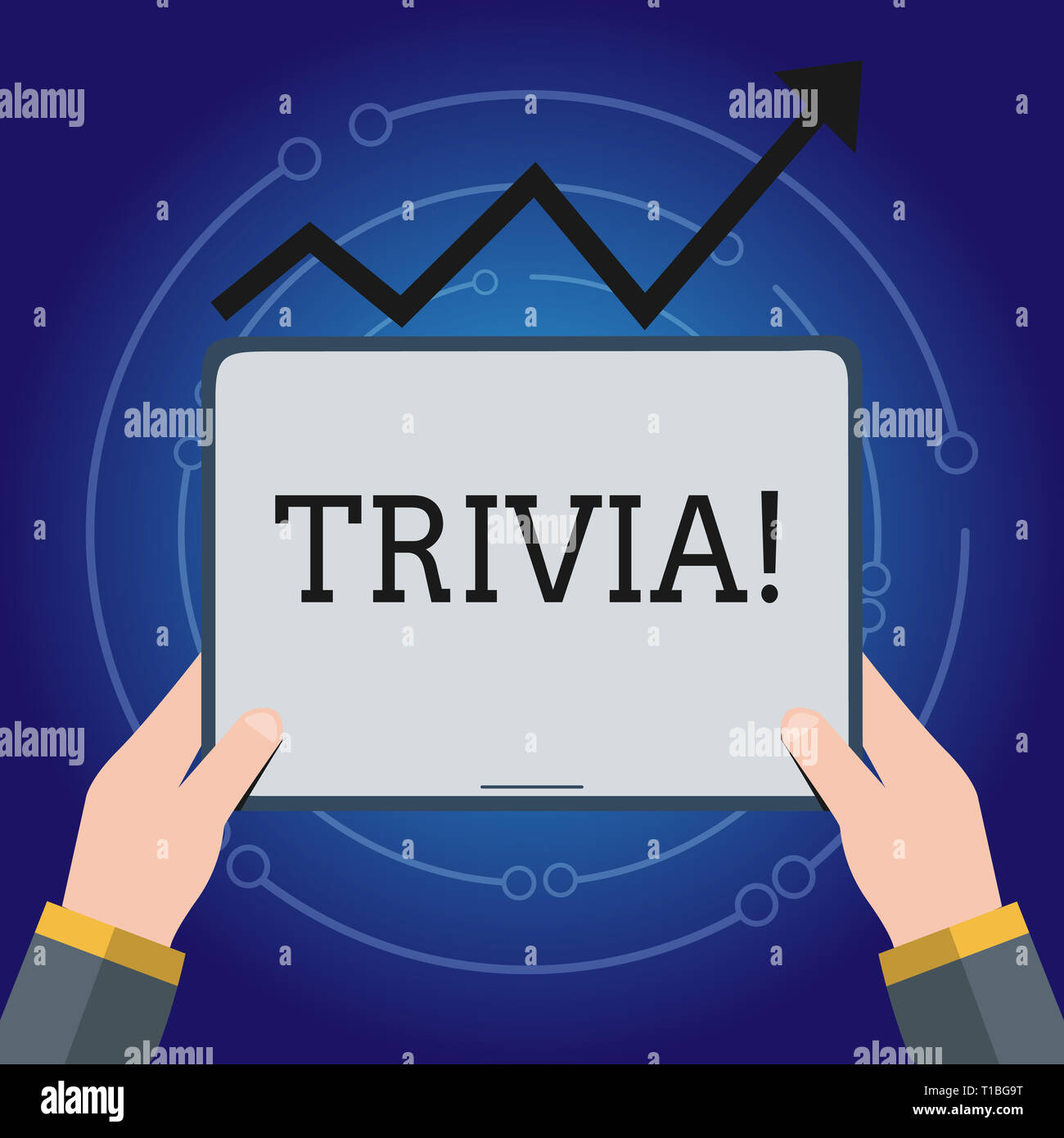 Writing Note Showing Trivia Business Concept For Pieces Of Insignificant Info Of Something Someone Someplace Hand Holding Tablet Under The Progressiv Stock Photo Alamy