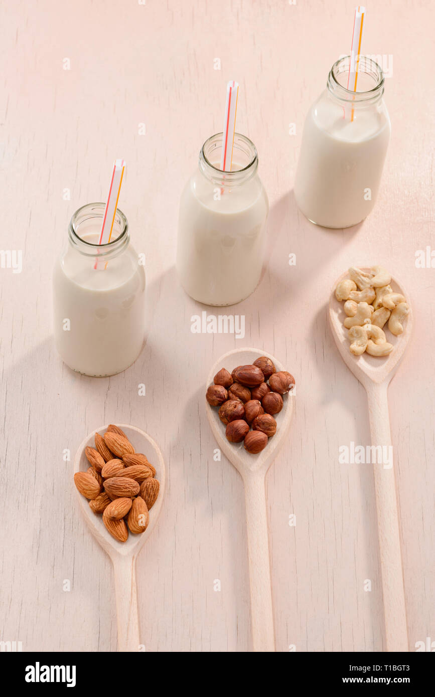 Bottles of dairyfree milks Stock Photo Alamy