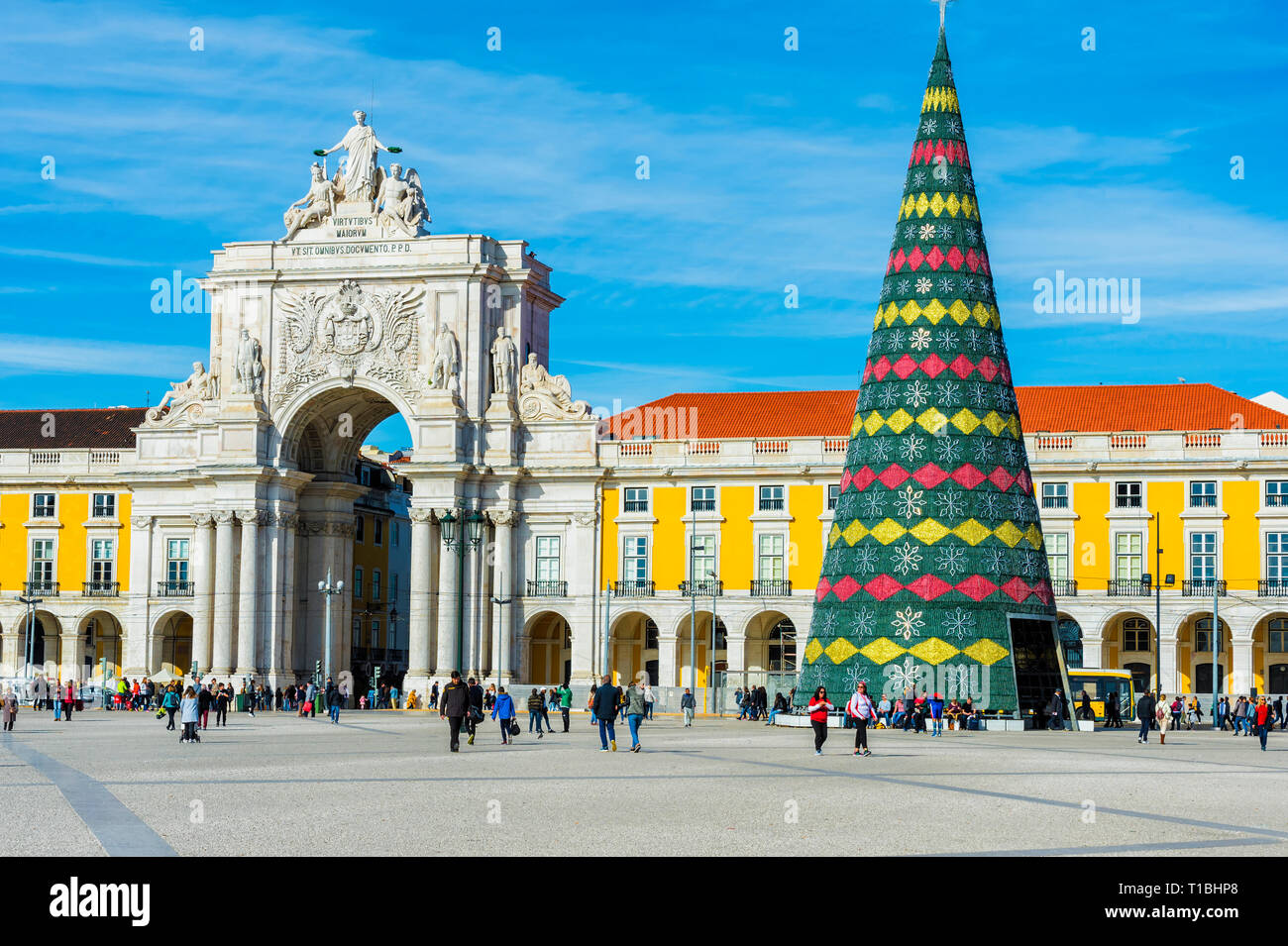 Praça do Comercio square and Augusta Street Triumph Arch at Christmas time, Lisbon, Portugal Stock Photo