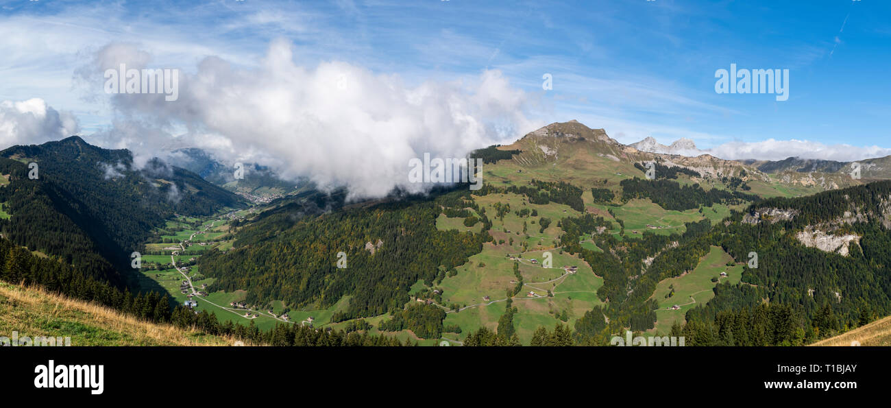 Valley Le Grand Bornand In The French Alps With High Mountains And