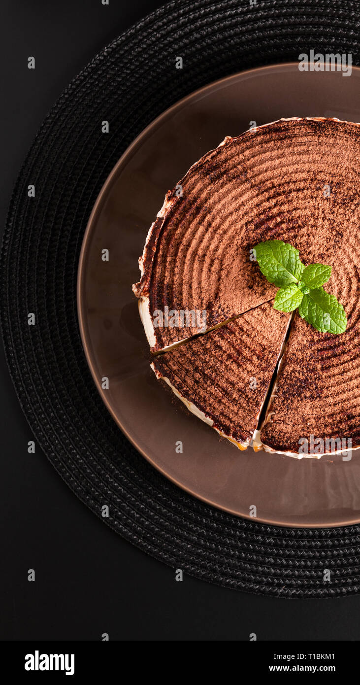 Food dessert concept homemade banoffee pie on black background Stock Photo