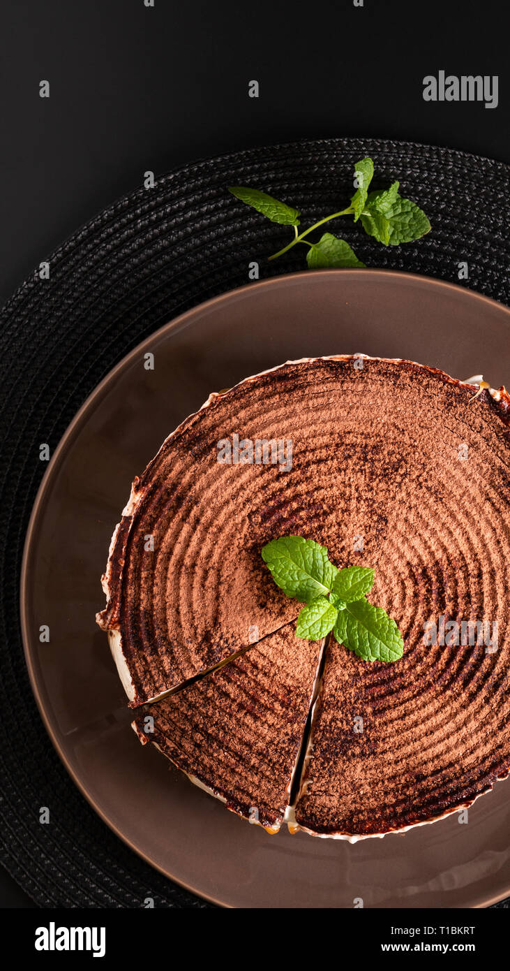 Food dessert concept homemade banoffee pie on black background Stock Photo