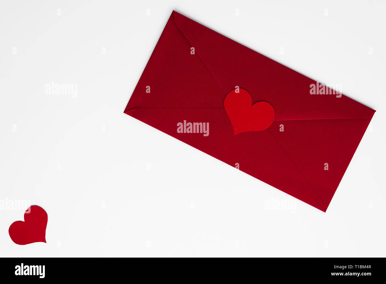Concept of love letter in red envelope with romantic red hearts, all on ...
