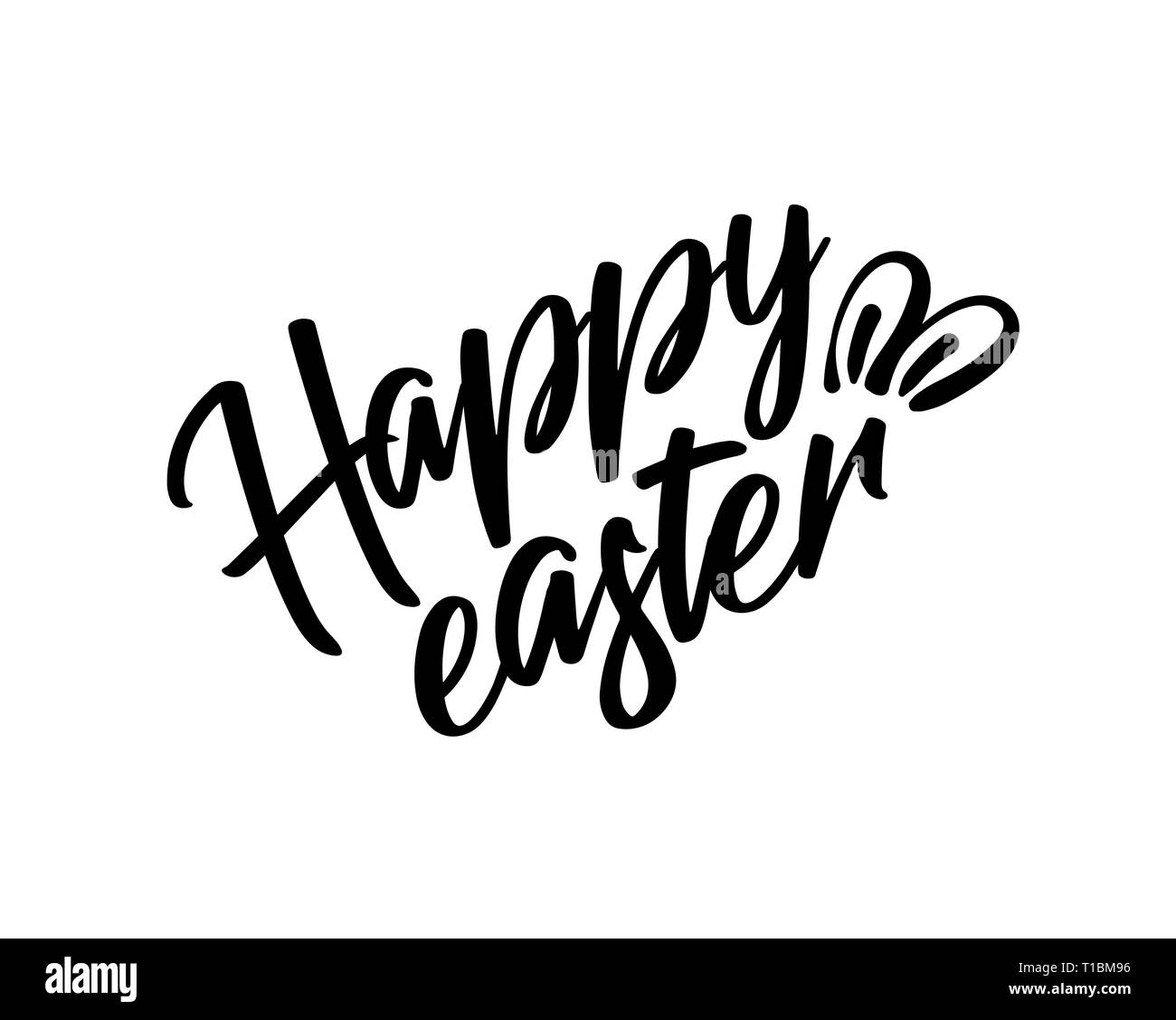 Happy easter black lettering, text with rabbit ears isolated, design for holiday greeting card or invitation, vector Stock Vector