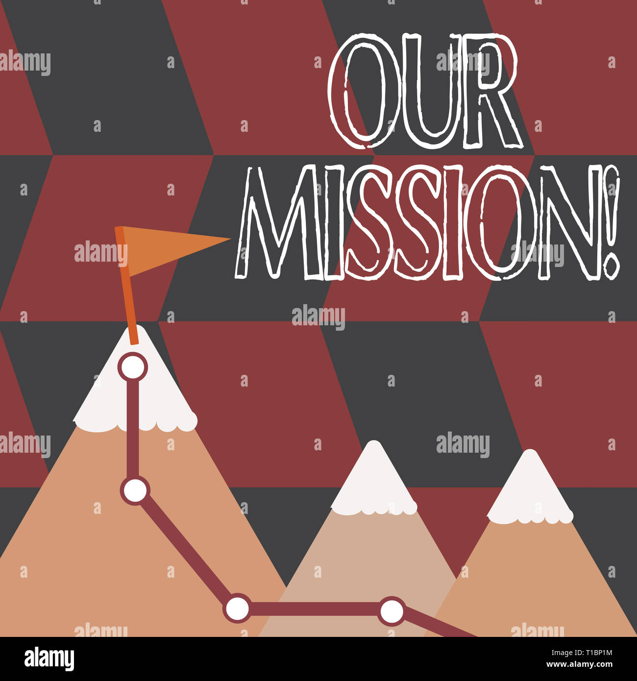 Word writing text Our Mission. Business photo showcasing serves as clear guide for choosing current and future goals Three Mountains with Hiking Trail Stock Photo