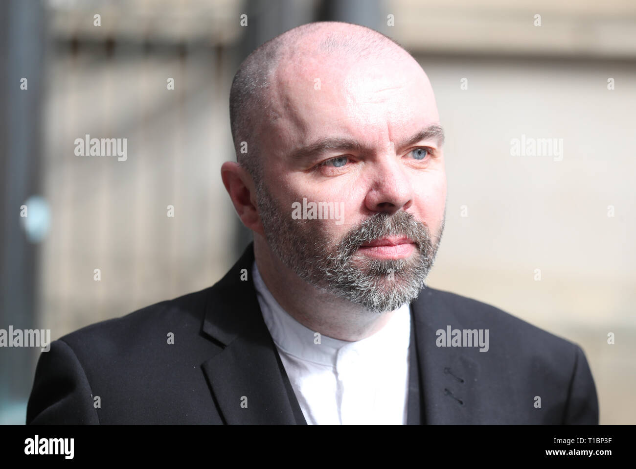 Pro-independence blogger Stuart Campbell from Wings Over Scotland arrives at Edinburgh Sherriff Court where he is taking a defamation action against former Scottish Labour leader Kezia Dugdale, who he claims accused him of homophobic comments on social media. Stock Photo