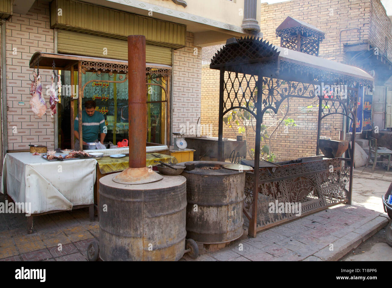 View of closed Uighur restaurant, Kashgar Old Town, Xinjiang Autonomous Region, China. Stock Photo
