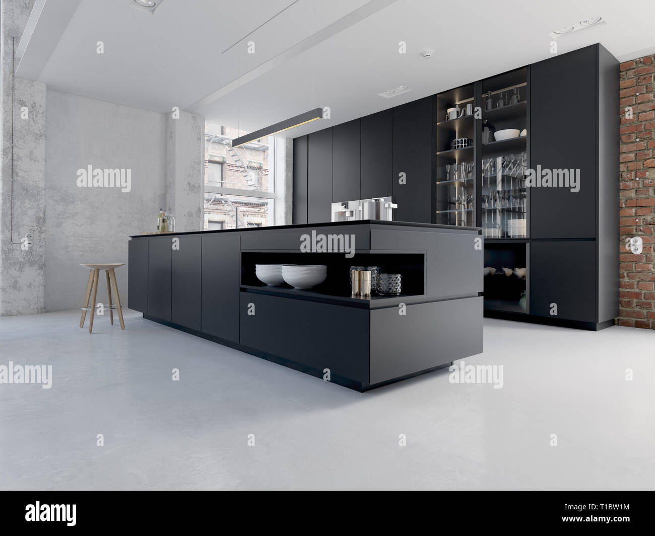 3D-Illustration of a new modern city loft apartment. Stock Photo
