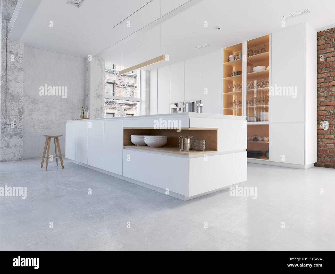 3D-Illustration of a new modern city loft apartment. Stock Photo