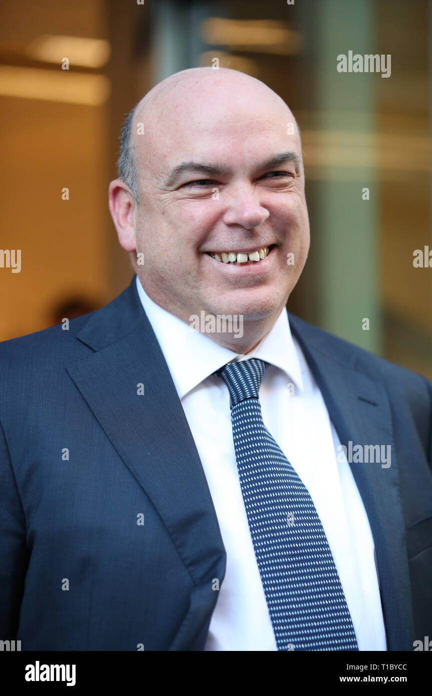 Mike Lynch leaves the Rolls Building in London following the civil case over his £8.4 billion sale of his software firm Autonomy to Hewlett-Packard in 2011. Stock Photo