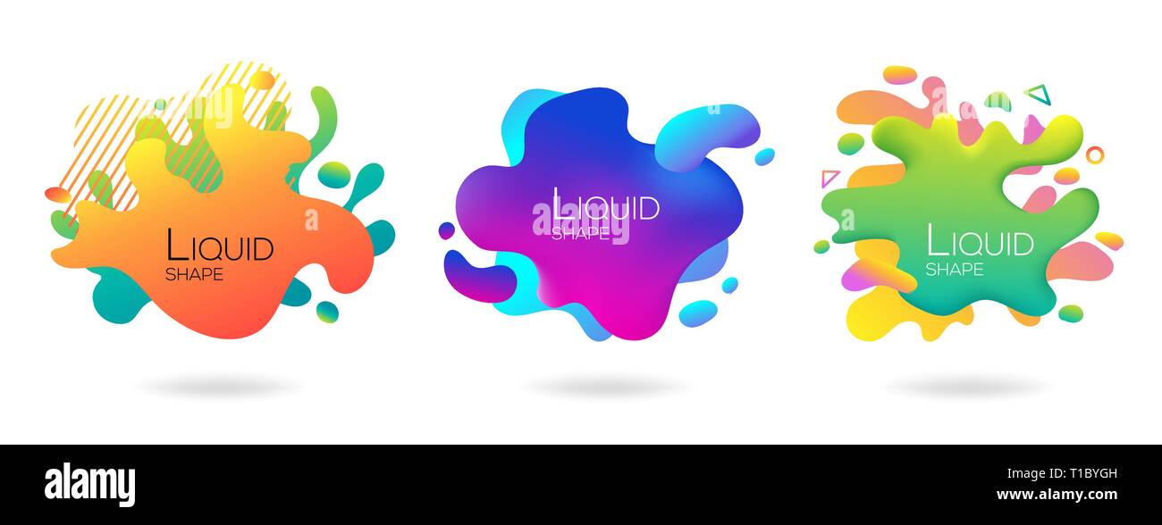 Set of abstract flowing liquid elements, colorful forms, dynamic ...