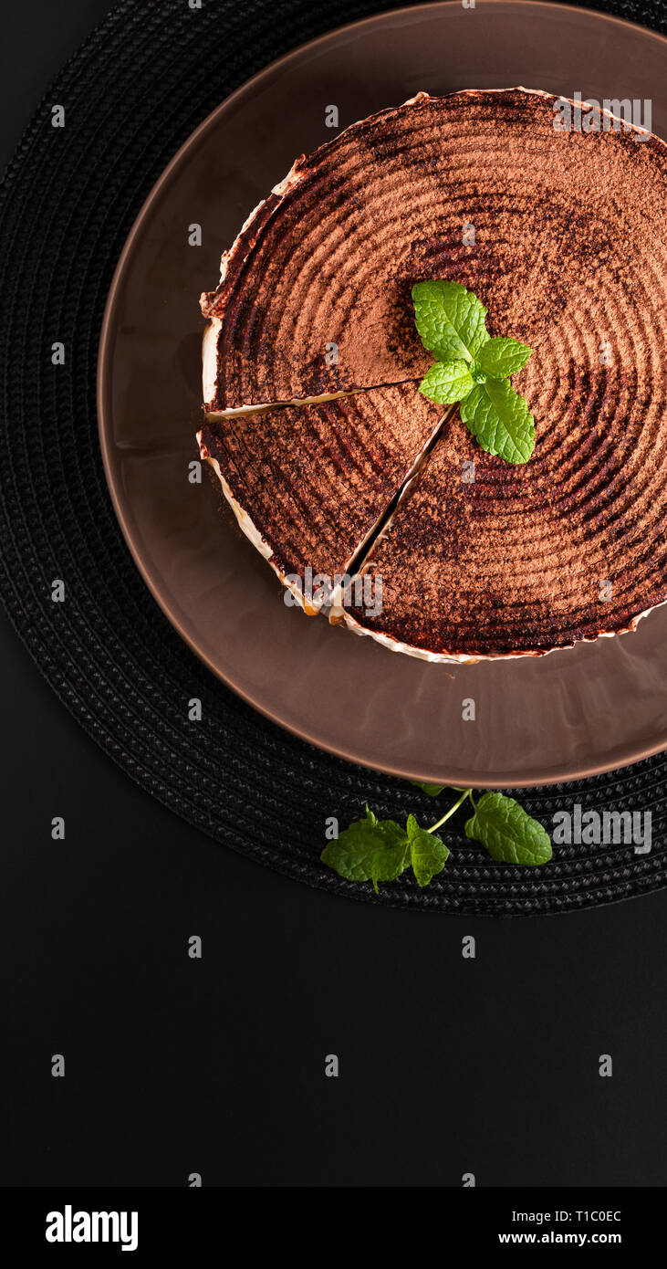 Food dessert concept homemade banoffee pie on black background Stock Photo
