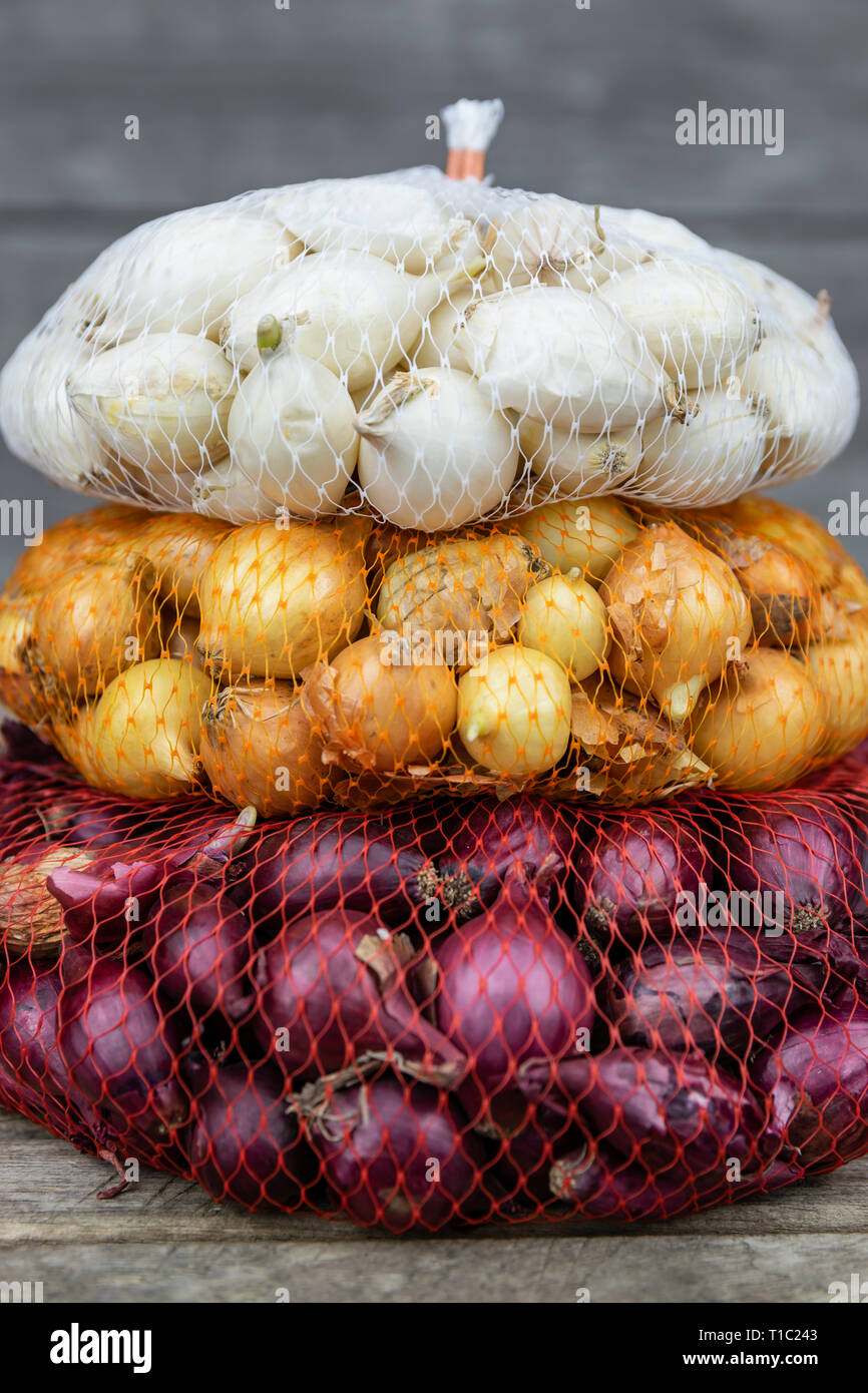 Premium Photo  Fresh red onions in bag on wooden