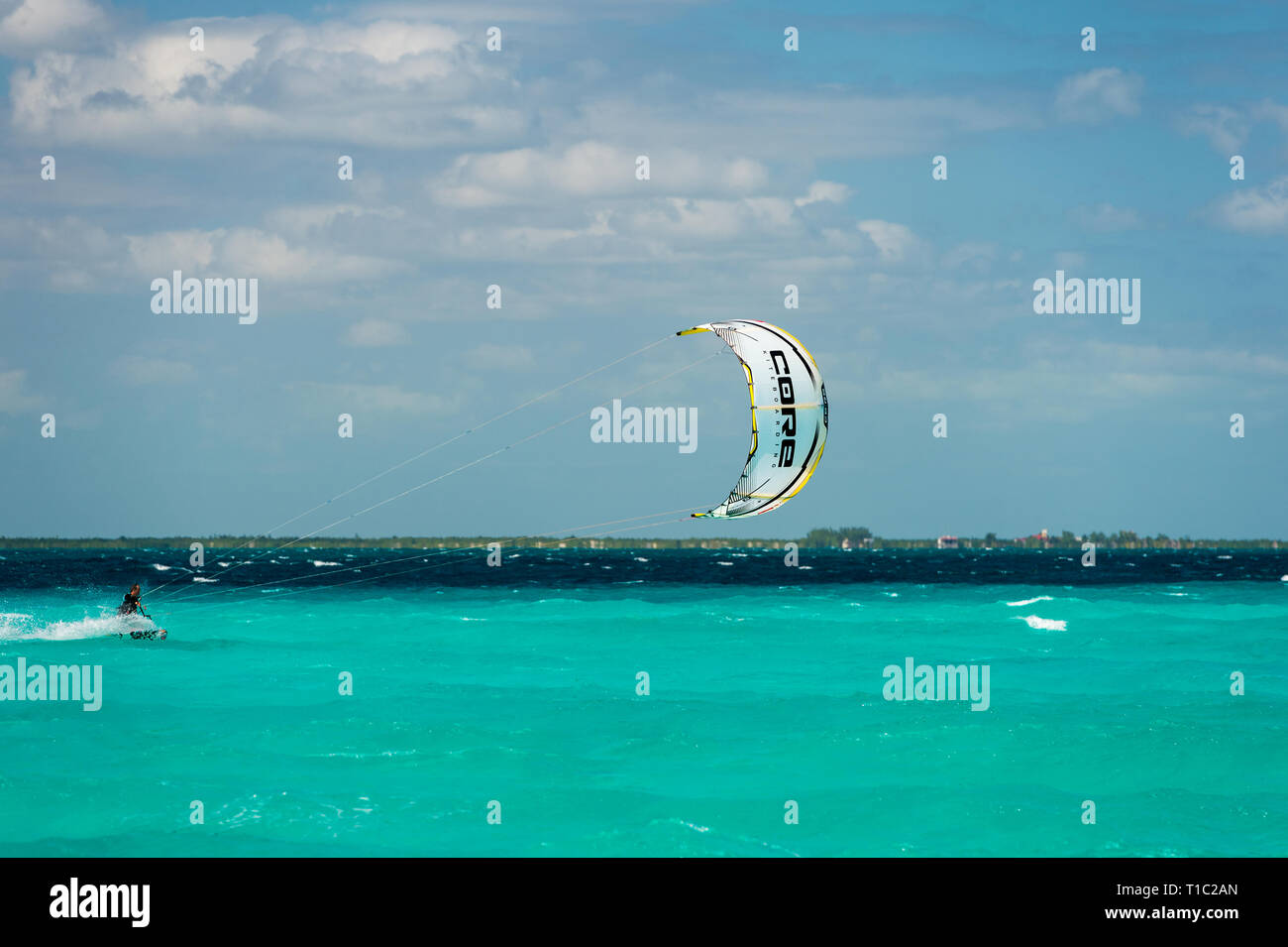 Kite Surfer in strong wind. Isla Mujeres, Mexico Stock Photo