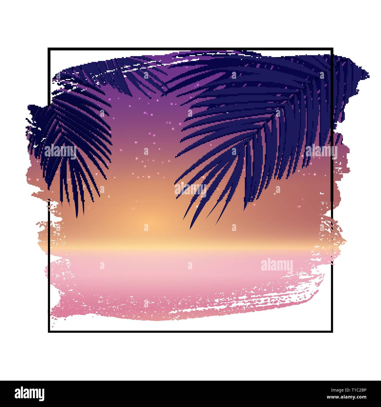 Summer Night Beach Poster. Tropical Natural Background with Palm. Decor ...