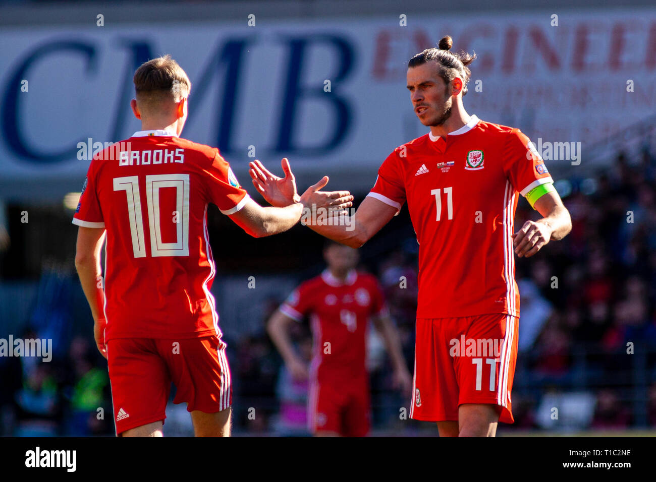 David Brooks of Wales is substituted against Slovakia. Wales v Slovakia UEFA Euro 2020 Qualifier at the Cardiff City Stadium, Stock Photo