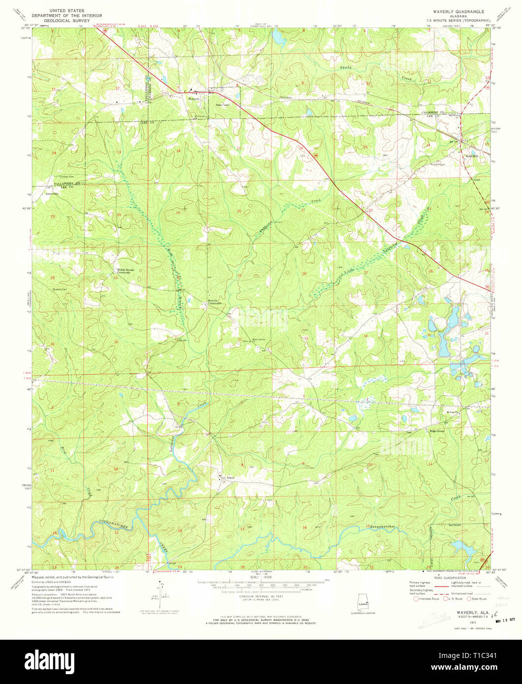 USGS TOPO Map Alabama AL Waverly 305348 1971 24000 Stock Photo Alamy
