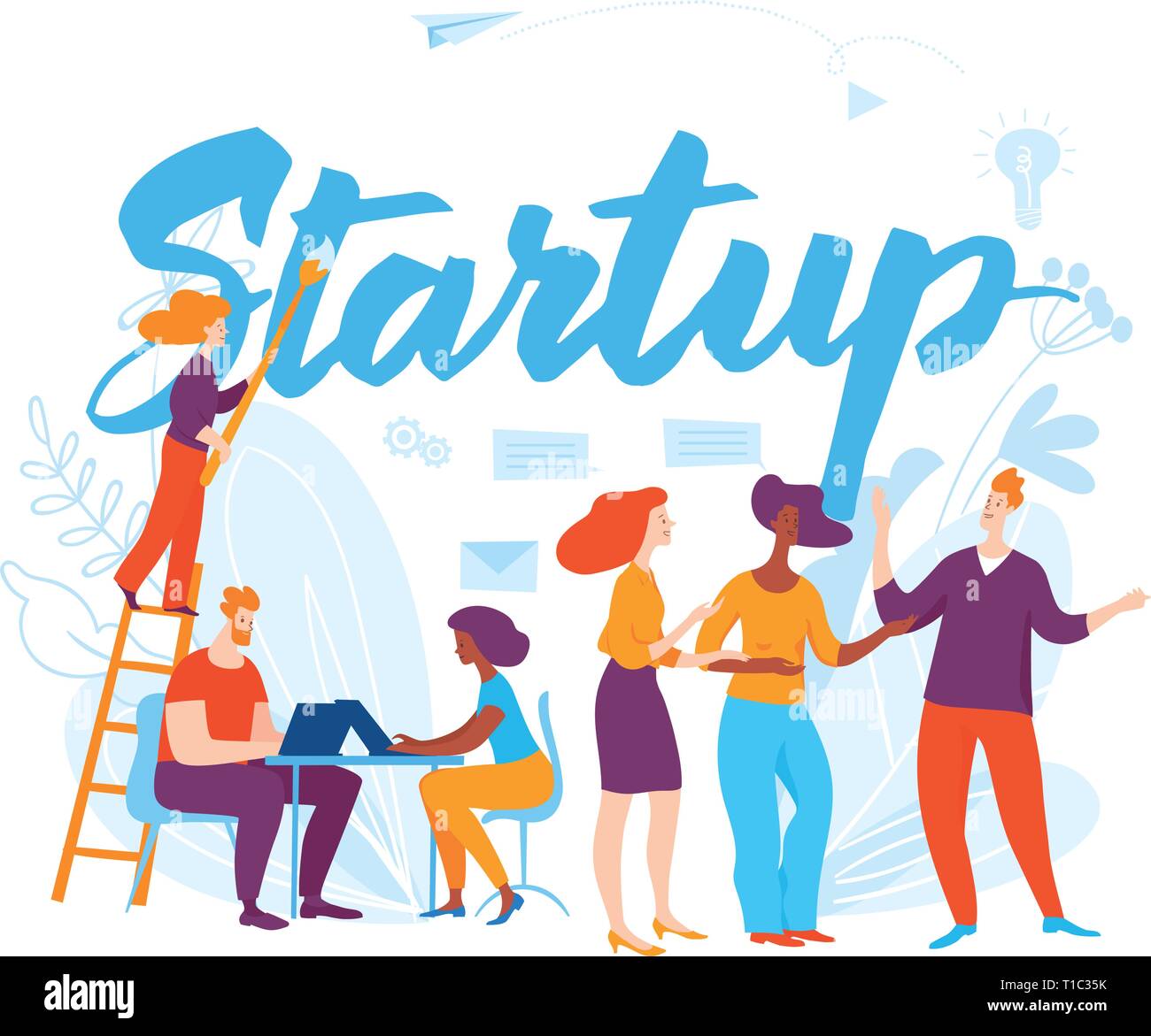 Sturtup concept business illustration with cartoon people Stock Vector