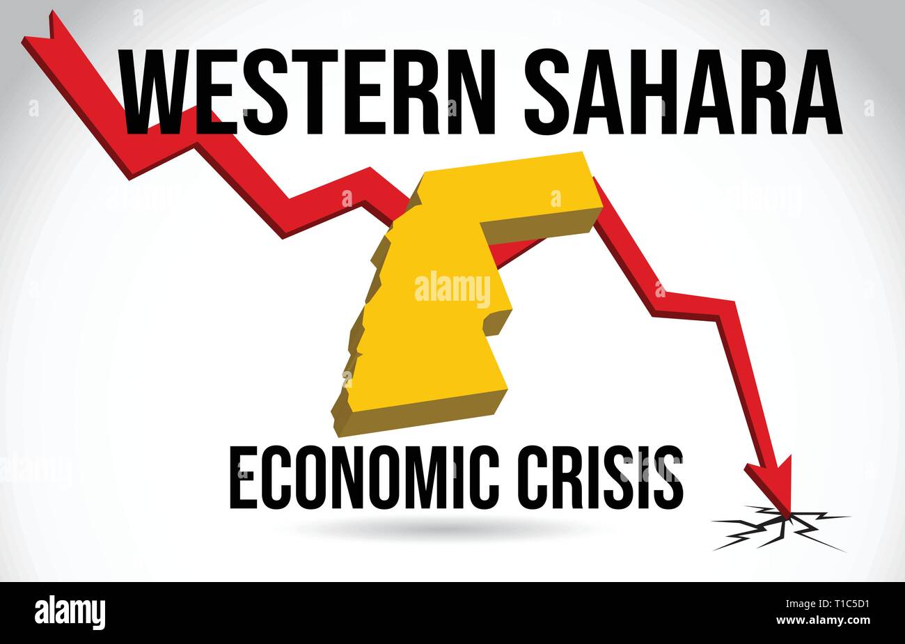 Western Sahara Map Financial Crisis Economic Collapse Market Crash Global Meltdown Vector Illustration. Stock Vector